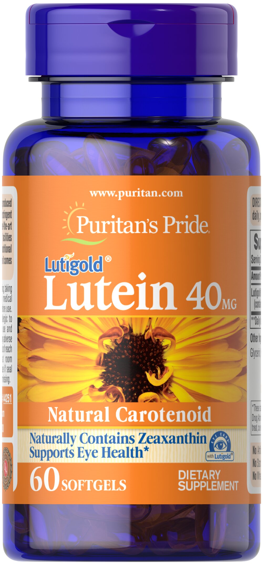 葉黃素 40 毫克含有玉米黃質 60 Softgels Free Lutein(游離型)